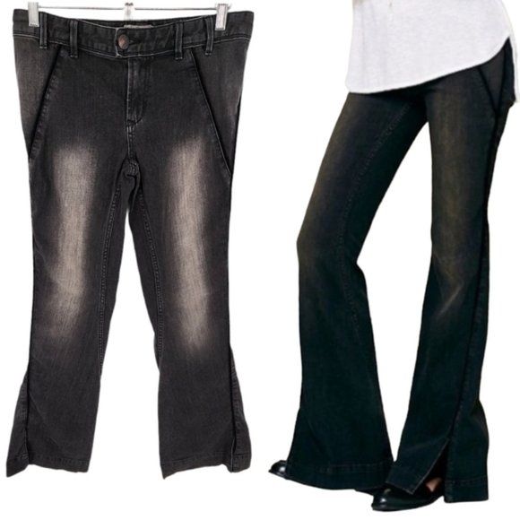 Free People Mid-Rise Flare Jeans Ankle Slit Velvet Piping Black 27 - Picture 1 of 13